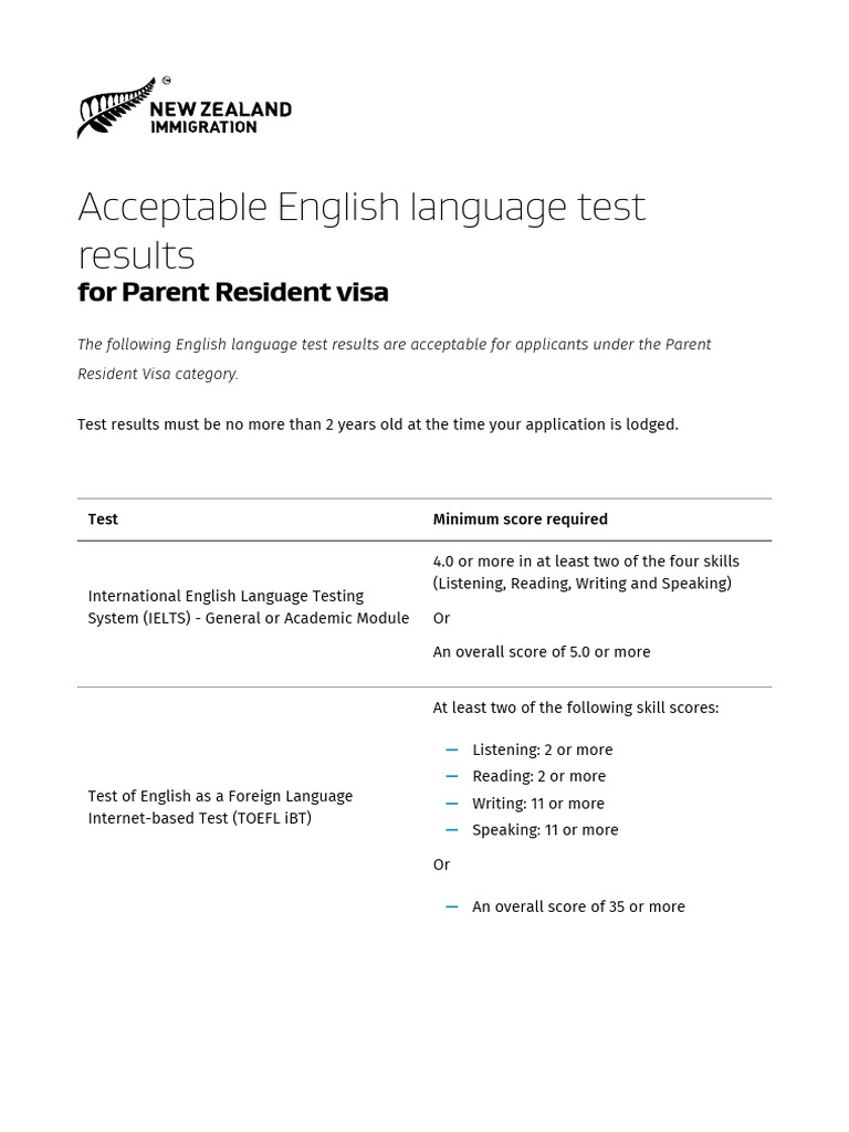 Acceptable English Tests for Parent Visa | PDF | Qualifications ...