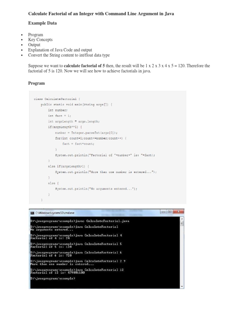 Example Data: Calculate Factorial of An Integer With Command Line ...