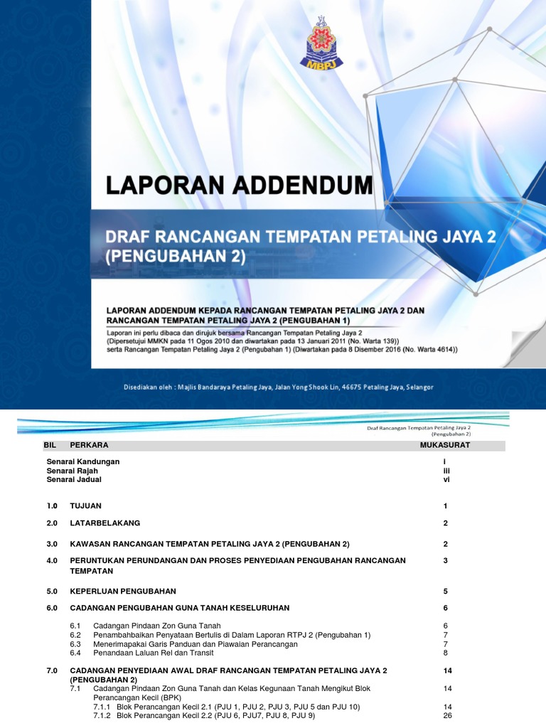 Laporan Addendum Draf Rancangan Tempatan Petaling Jaya 2 Pengubahan 2