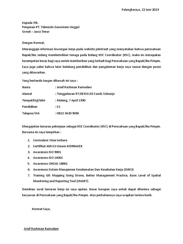 Download 67+ Contoh Surat Surat Lamaran Kerja Jobstreet Terbaru Gratis