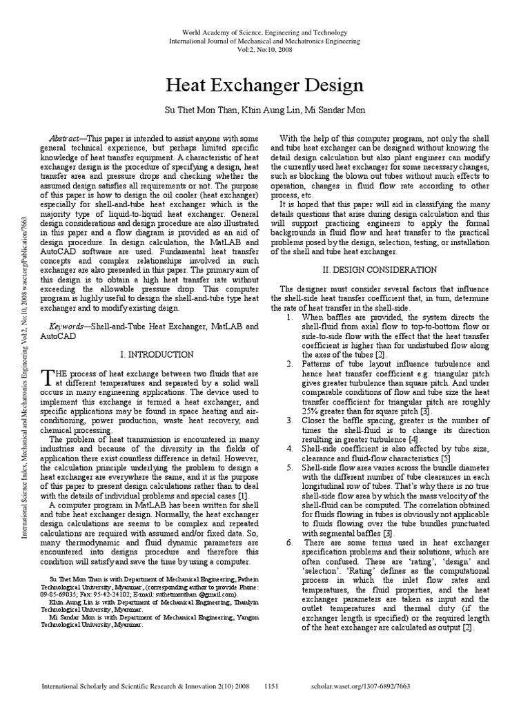 Heat Exchanger Design PDF Fluid Dynamics Heat Exchanger