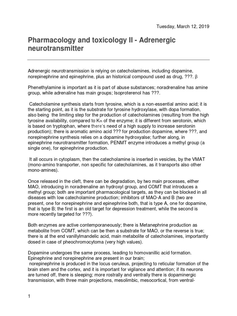 Adrenergic Neurotransmitter Overview | PDF | Norepinephrine | Dopamine