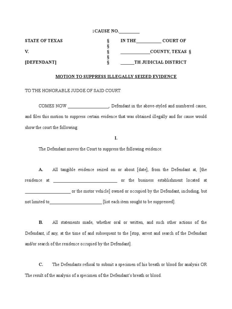 Motion To Suppress Illegally Seized Evidence | PDF | United States ...