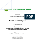 Certificate of Participation for AMLA Seminar