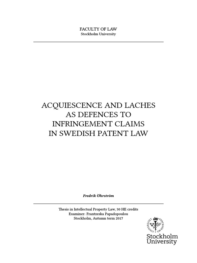 Acquiescence and Laches As Defences To Infringement Claims in Swedish