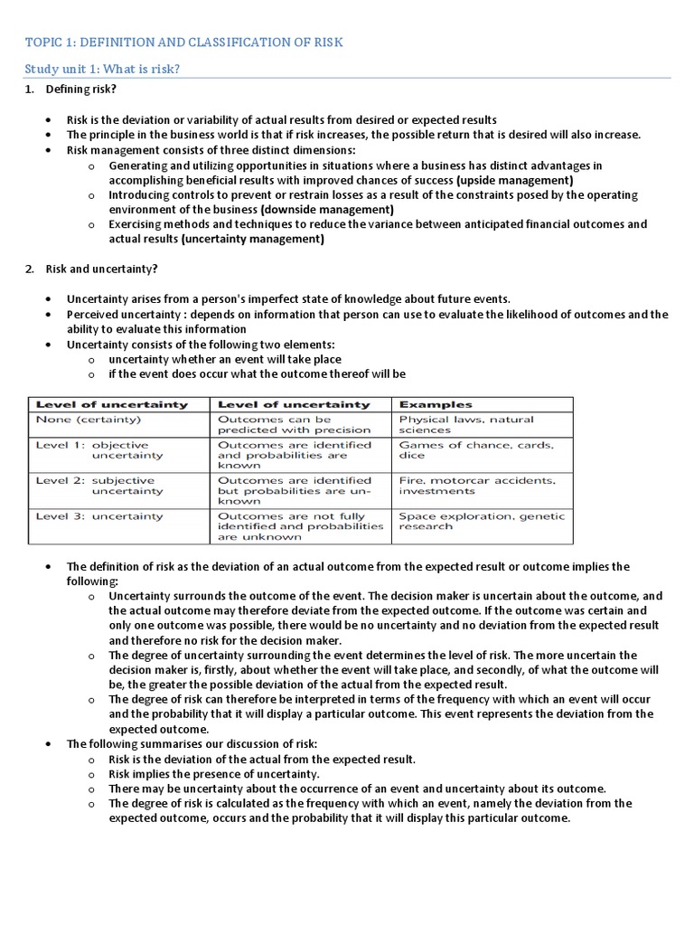 Notes On Risk Management | PDF | Risk Management | Corporate Governance