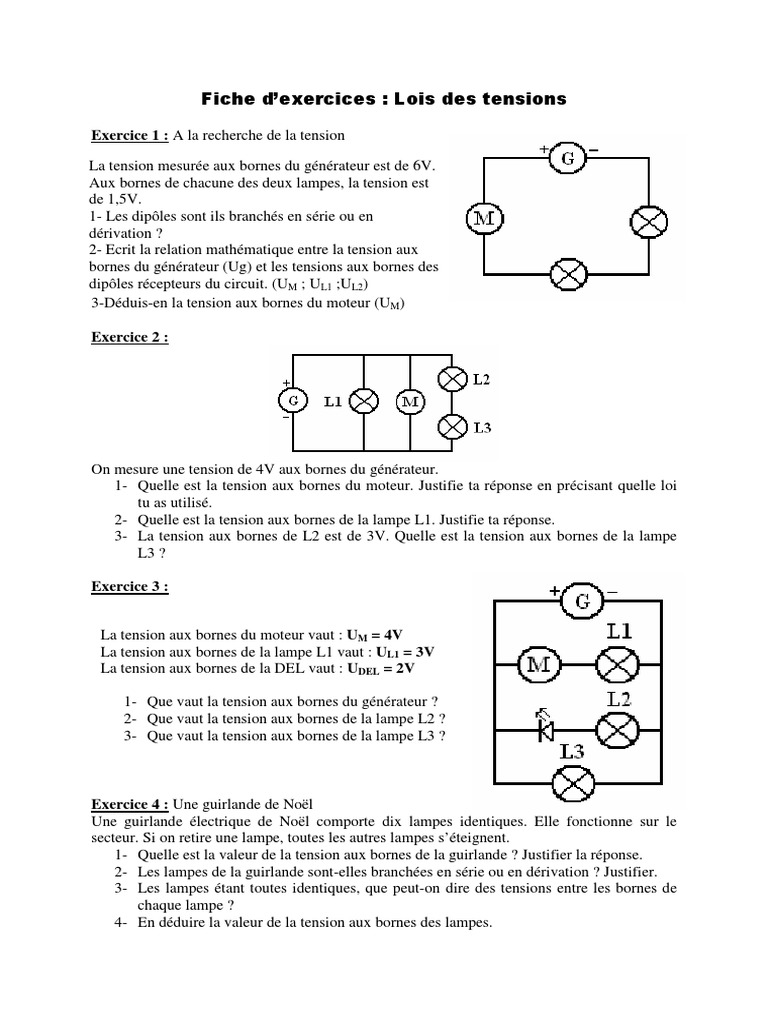 Les Lois Des Circuits 4ème Exercices Pdf