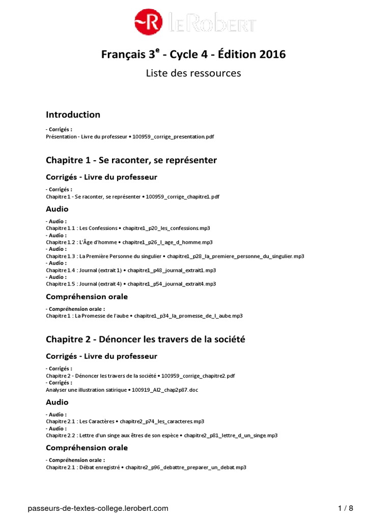 Sujet Brevet Français Dénoncer Les Travers De La Société Pdf Liste Des Ressources | PDF | Phrase | Typologie linguistique