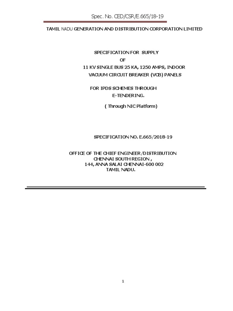 11kV VCB Panel Tender Specification | PDF | Value Added Tax ...