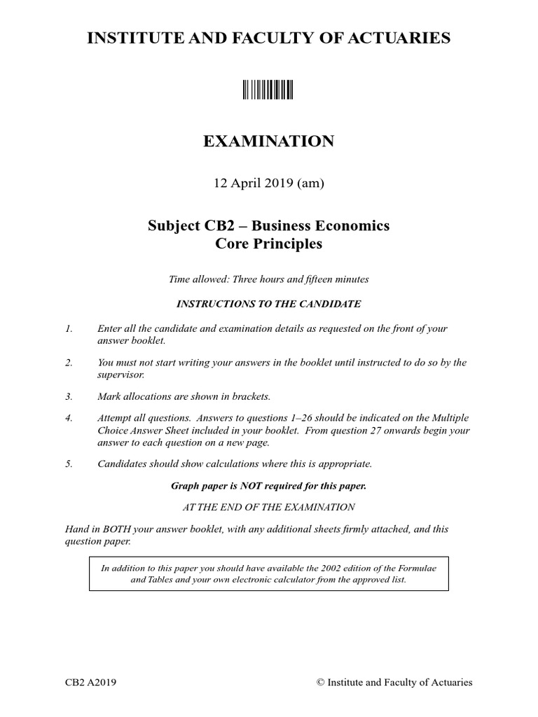 IandF CB2 201904 ExamPaper | PDF | Average Cost | Monopoly