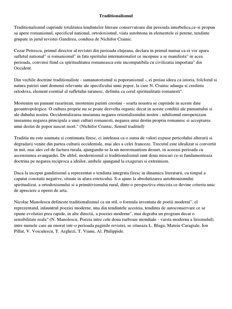 Traditionalismul Romanesc | PDF