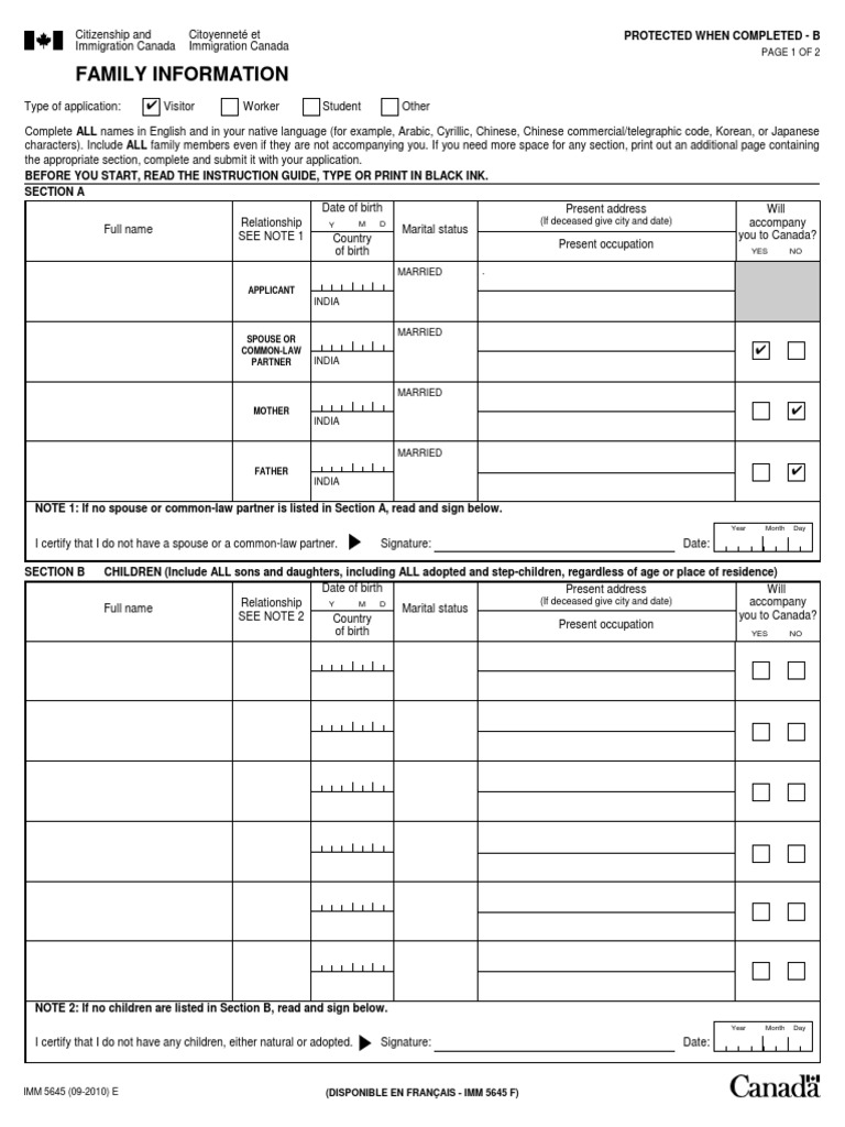 canada visa family information form