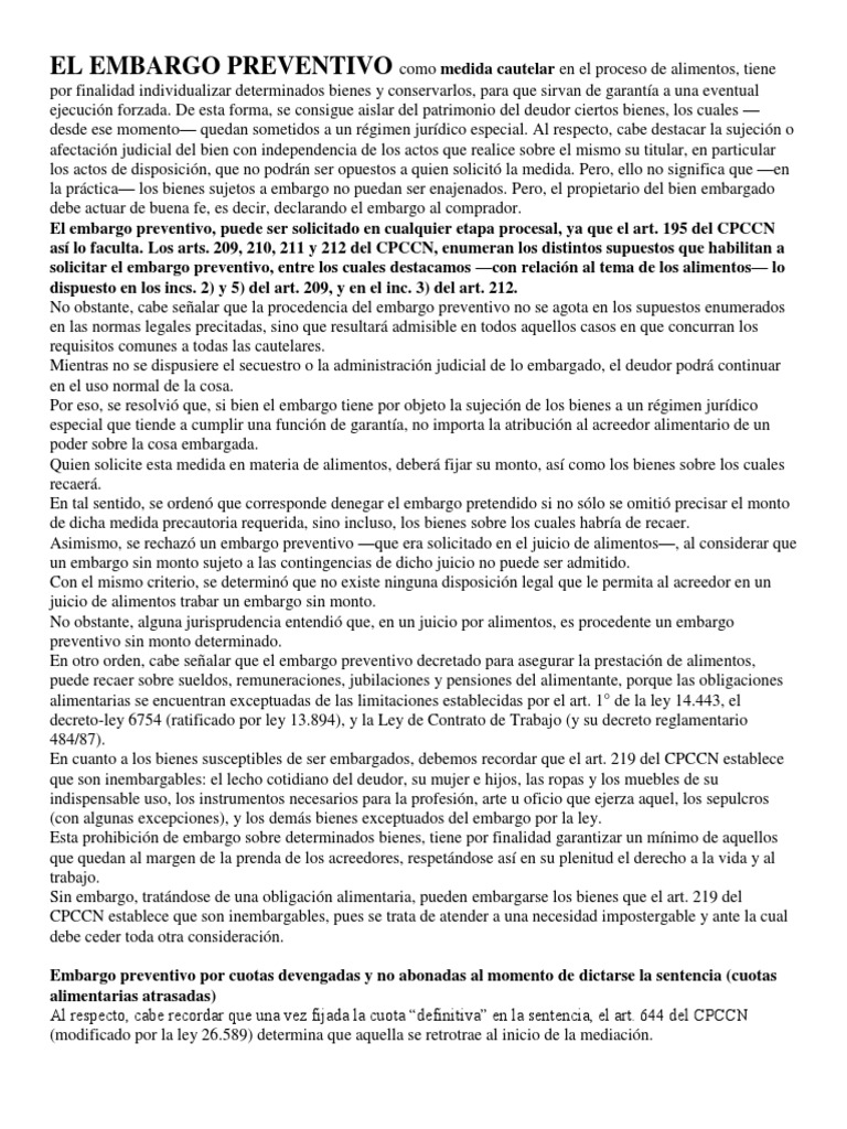 EL EMBARGO PREVENTIVO Como Medida Cautelar en El Proceso de Alimentos
