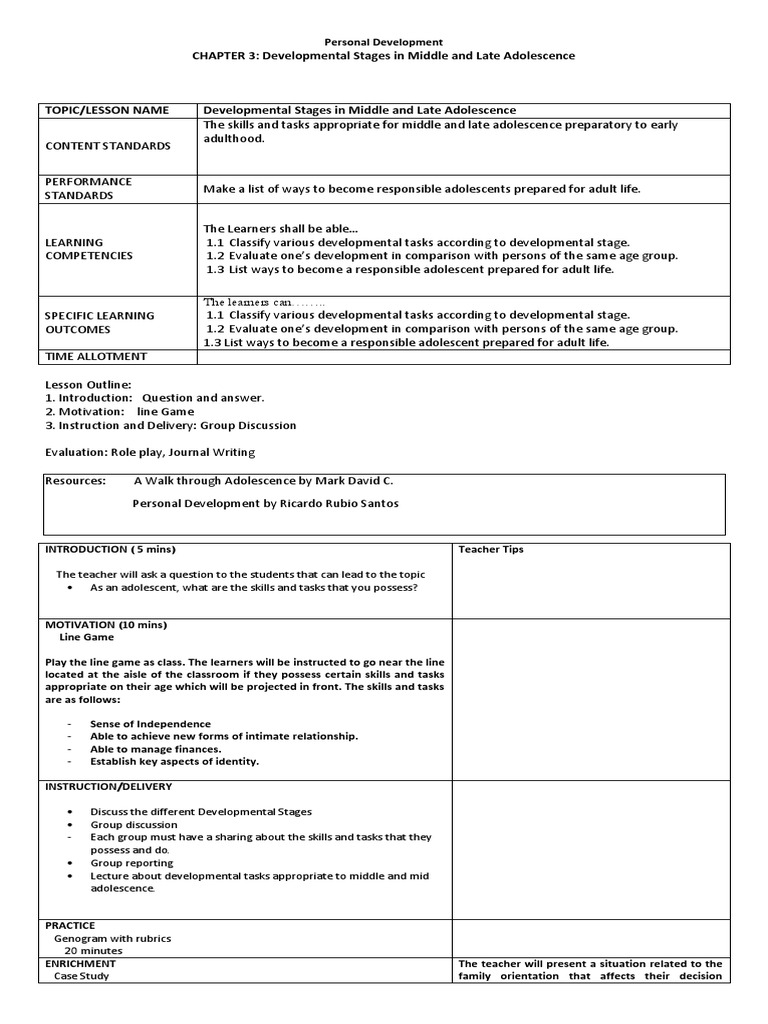 CHAPTER 3: Developmental Stages in Middle and Late Adolescence | PDF ...