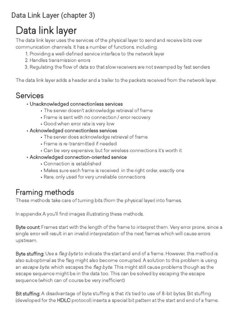 Data Link Layer (Chapter 3) - CSHub PDF | PDF | Transmission Control ...