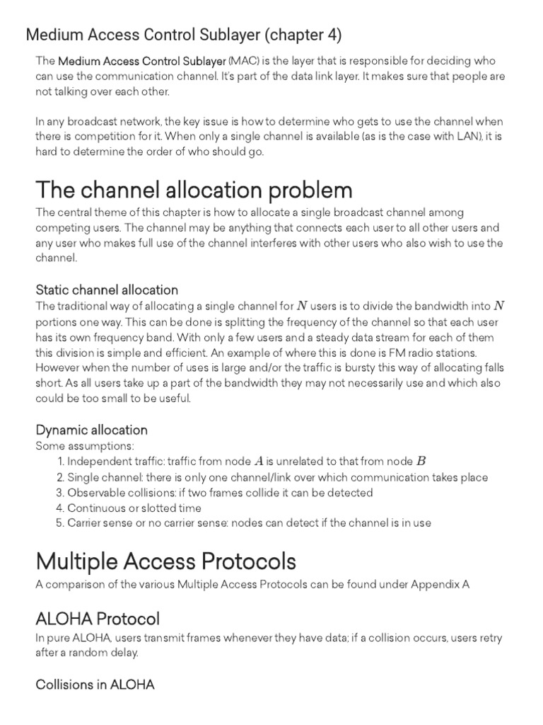 Medium Access Control Sublayer (Chapter 4) - CSHub PDF | PDF | Network ...