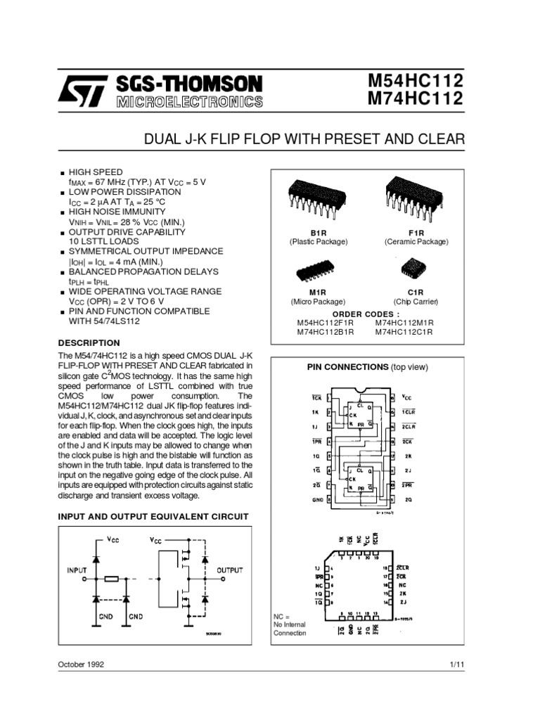 74112 Dual J-K Flip-Flop Datasheet | PDF | Logic Gate | Electrical Circuits