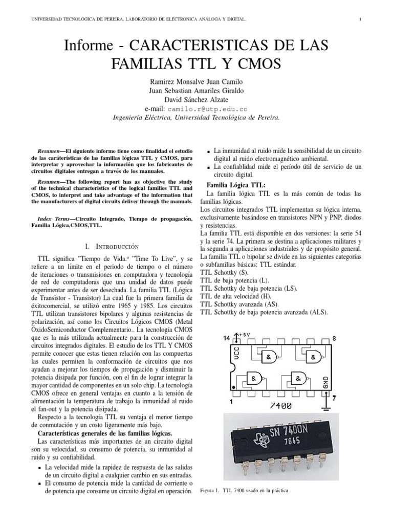 Características de Familias TTL y CMOS | PDF | Cmos | Transistor