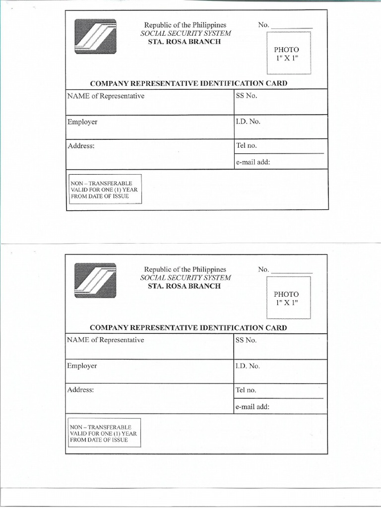 SSS Company Representative ID Card Page 1 PDF