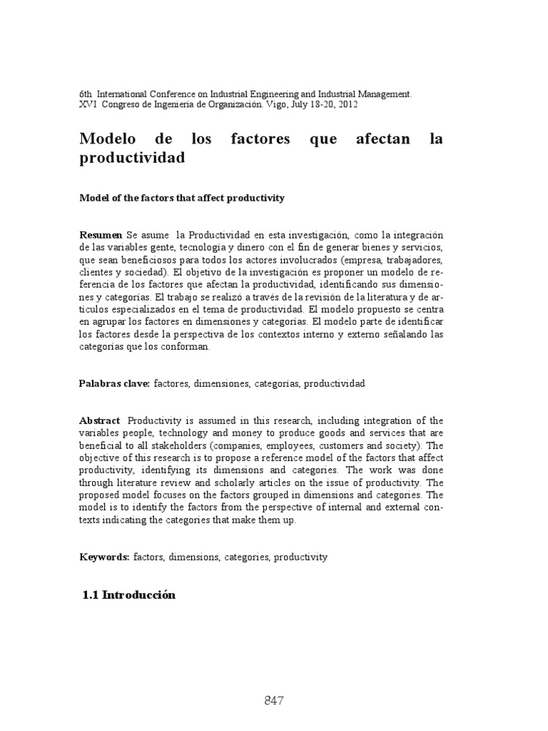 Modelo de factores que afectan la productividad | PDF | Sociedad ...