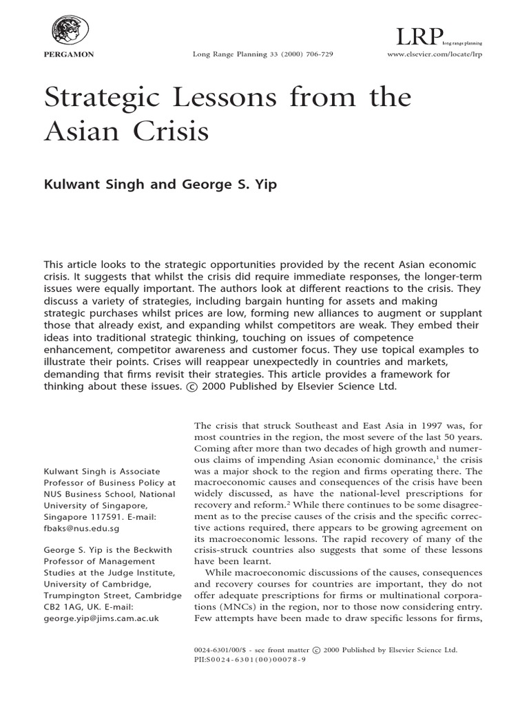 Strategic Lessons from Economic Crises PDF 1997 Asian Financial