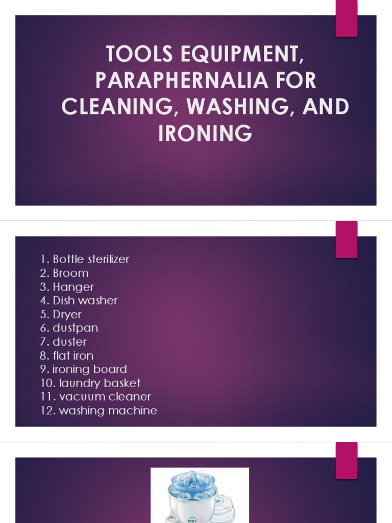 Tools Equipment, Paraphernalia For Cleaning, Washing, and Ironing PDF