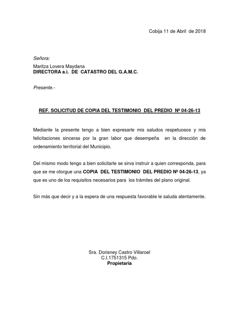 Solicitud De Catastro Pdf