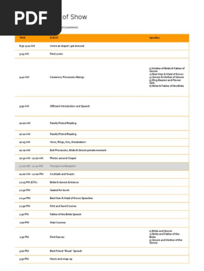 Anonymous Wedding Schedule Draft