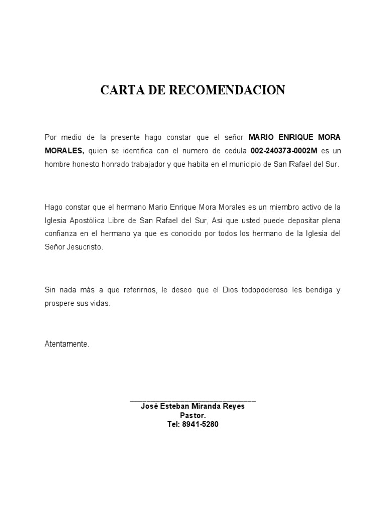 CARTA DE RECOMENDACION