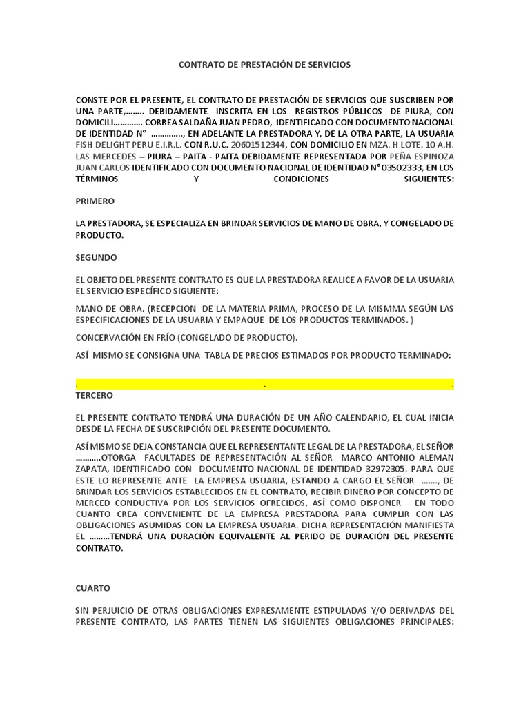 Contrato de Prestación de Servicios PDF