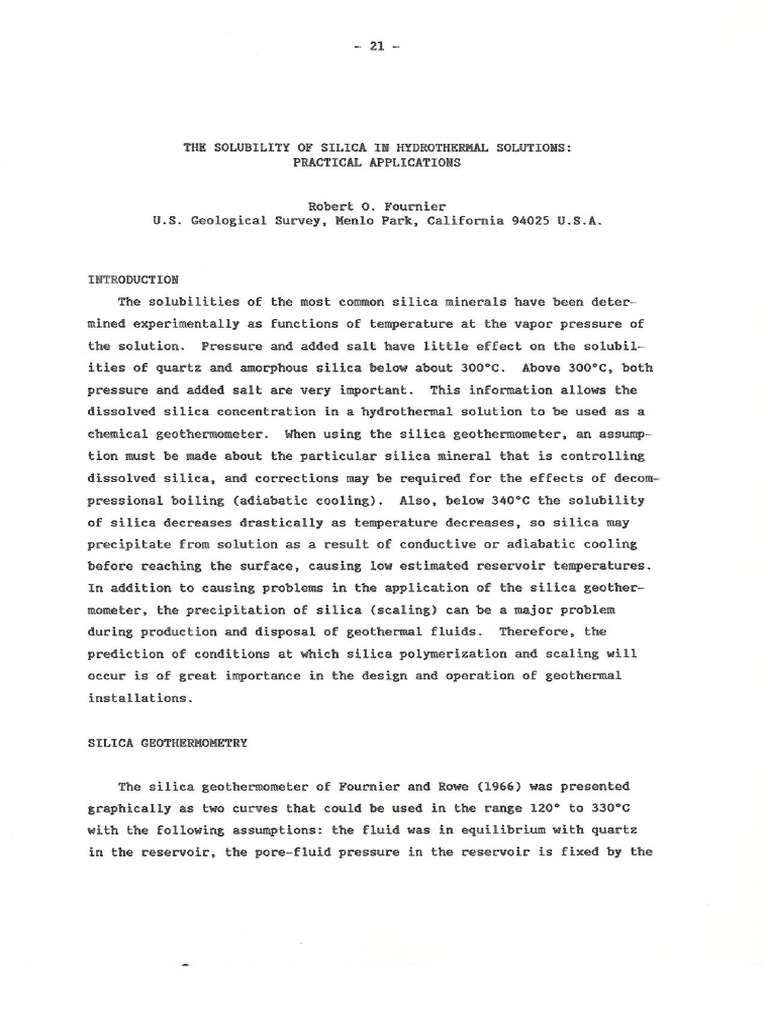 0 - The Solubility of Silica in Hydrothermal Solutions Pratical ...
