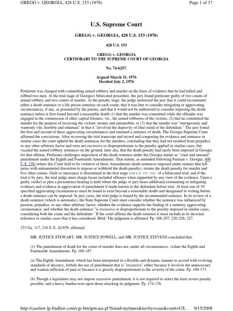Gregg V Georgia | PDF | Gregg V. Georgia | Eighth Amendment To The ...