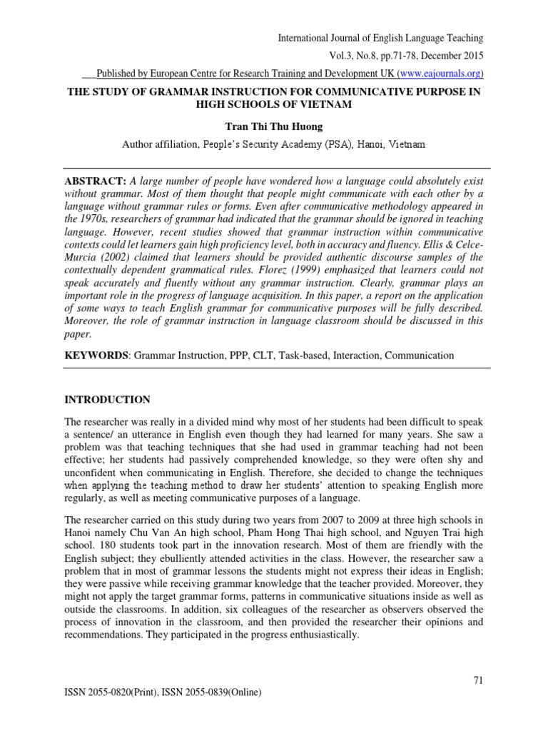 The Study of Grammar Instruction For Com PDF | PDF | Language Education ...