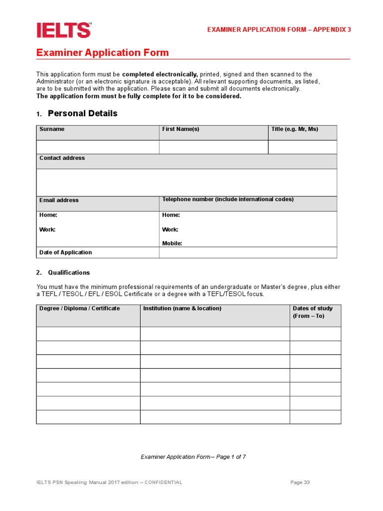 IELTS Examiner Application Form | PDF | International English Language ...
