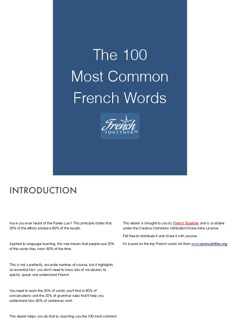 The 100 Most Common French Words Book Pdf Pdf Pronoun Grammatical