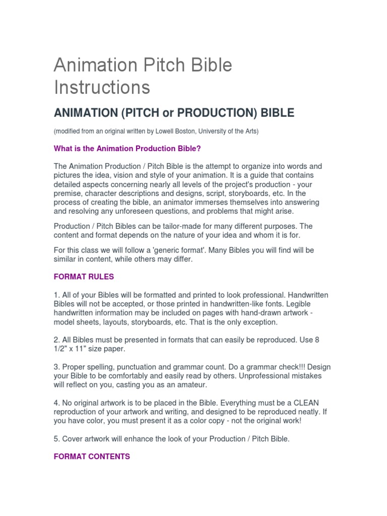 Animation Production Pitch Bible Guide | PDF | Animation