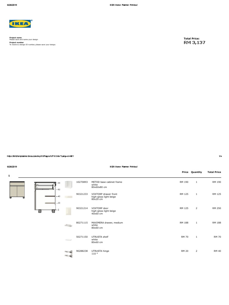 IKEA Home Planner Printout for RM 3,137 Kitchen Design | PDF