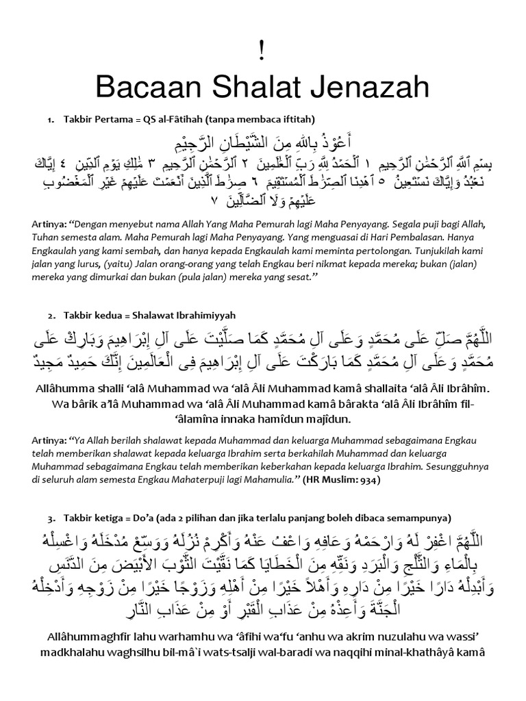 Bacaan Shalat Jenazah 1 Takbir Pertama Qs Al Fatihah Tanpa Membaca Iftitah