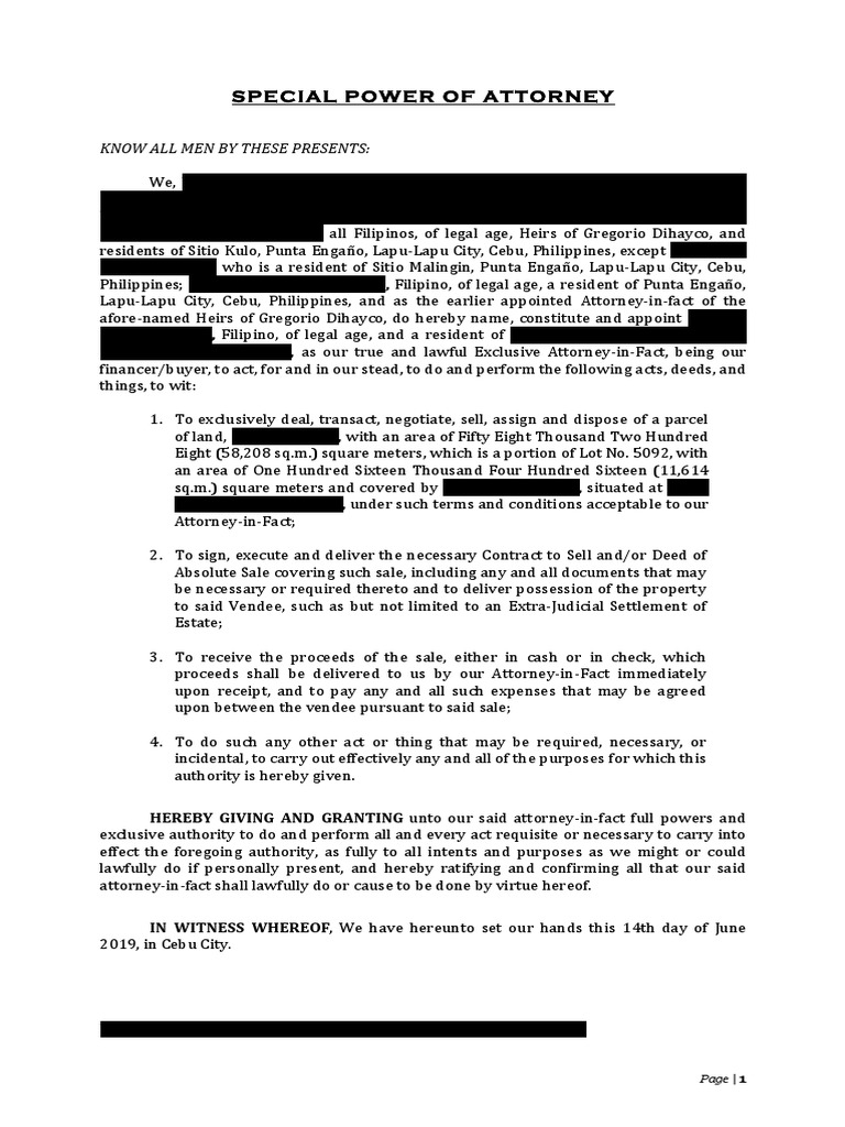 Sample SPA To Sell Real Property (Exclusive) PDF Power Of