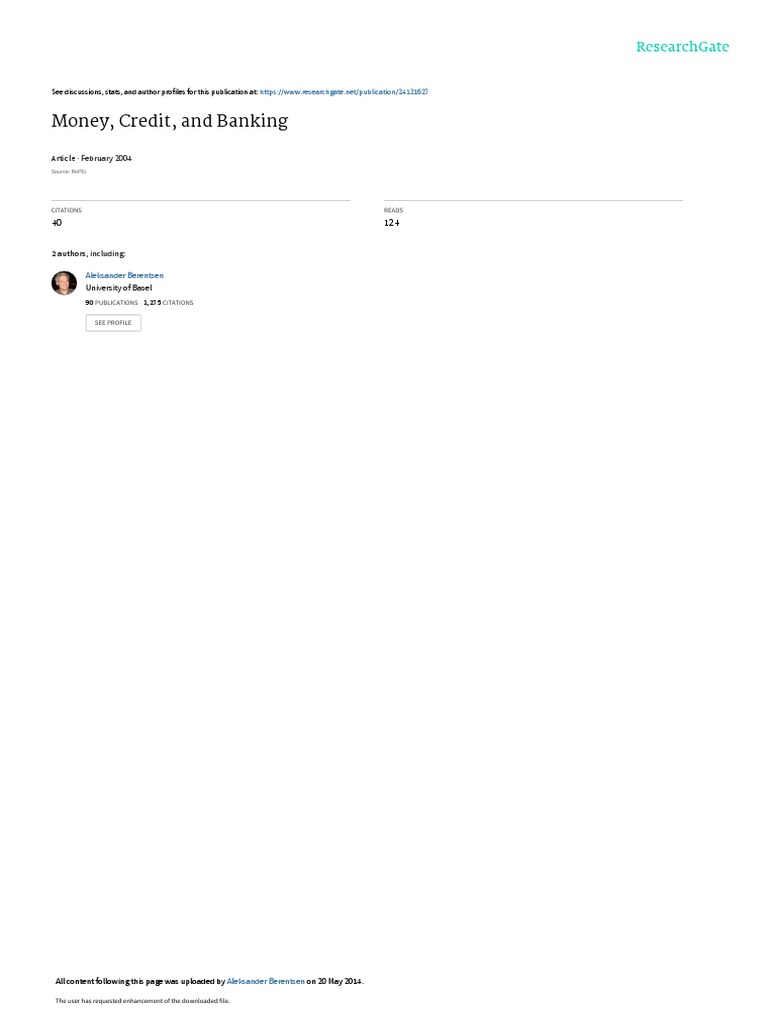 Money Credit and Banking PDF PDF Interest Credit