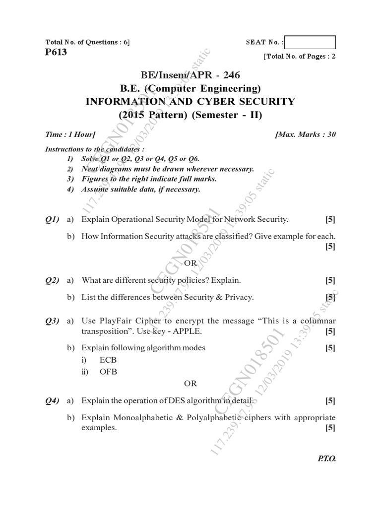 Exam Paper Template | PDF | Encryption | Computer Security