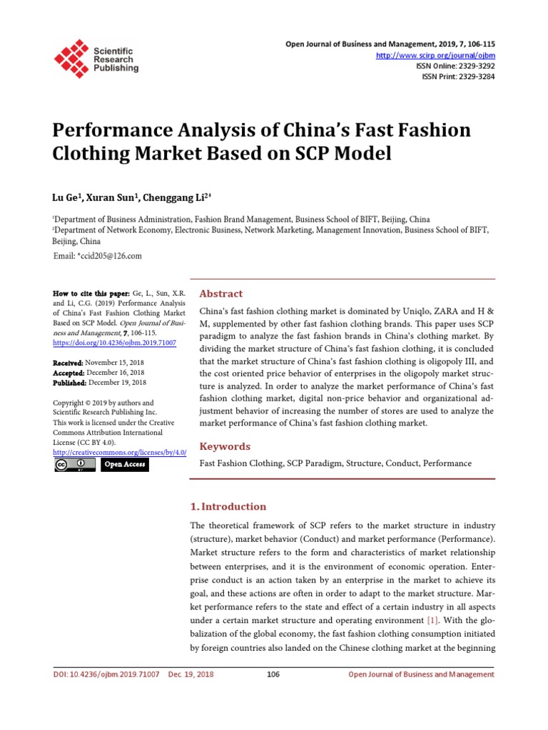 Performance Analysis Of Chinas Fast Fashion Cloth Retail Oligopoly