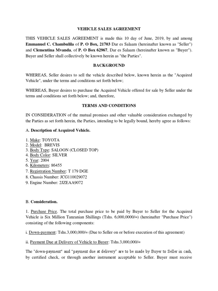 Vehicle Sales Agreement | PDF | Conveyancing | Breach Of Contract
