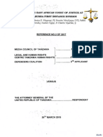 Ruling of The East African Court of Justice On The Tanzania Media Services Act, 2016