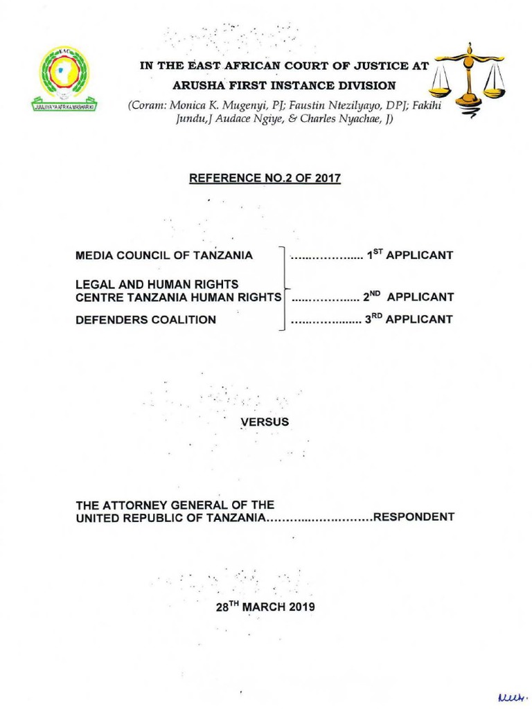 Ruling of the East African Court of Justice on the Tanzania Media