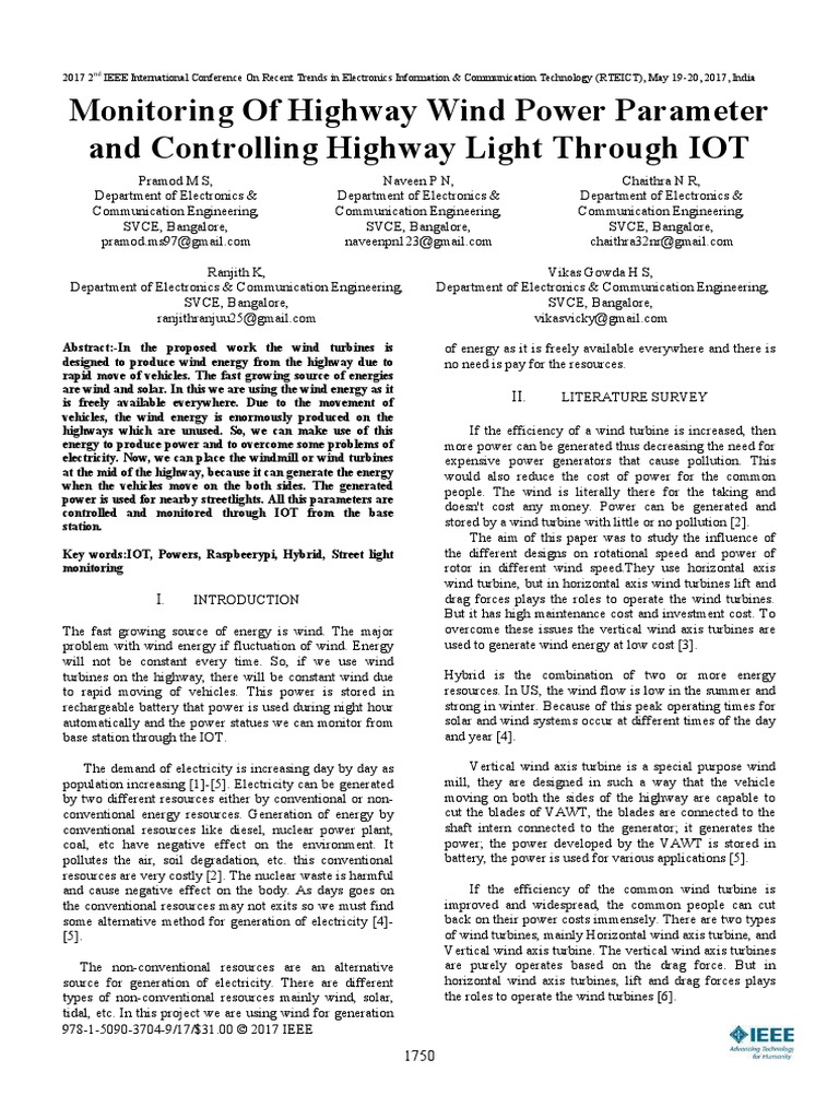 Monitoring of Highway Wind Power Parameter | PDF | Wind Power | Wind ...