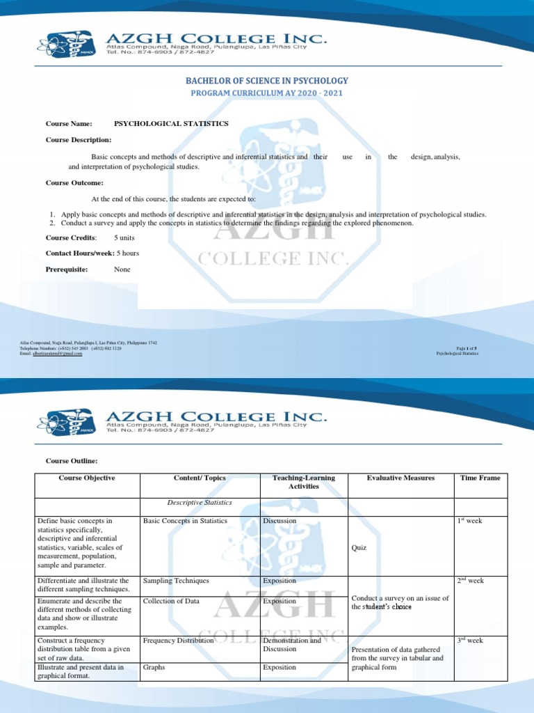 Psychological Statistics Course Overview | PDF | Student's T Test ...