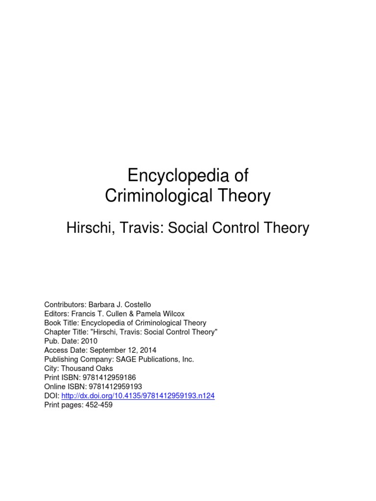 Hirschi, Travis Social Control Theory PDF Deviance (Sociology