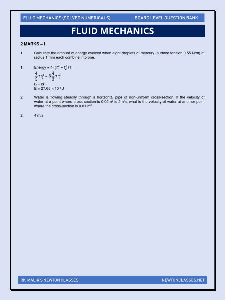 Fluid Mechanics Numerical Solutions | PDF | Buoyancy | Drop (Liquid)
