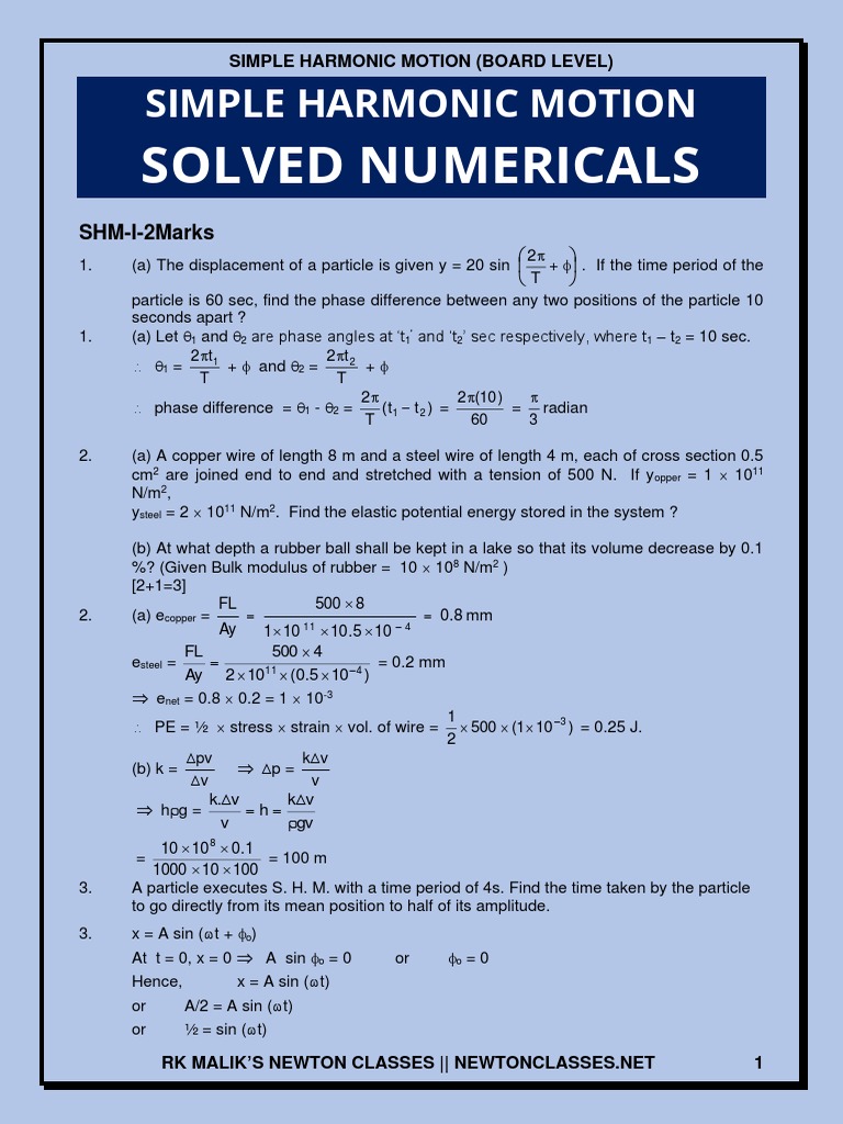 Simple harmonic motion practice questions rotation around a fixed